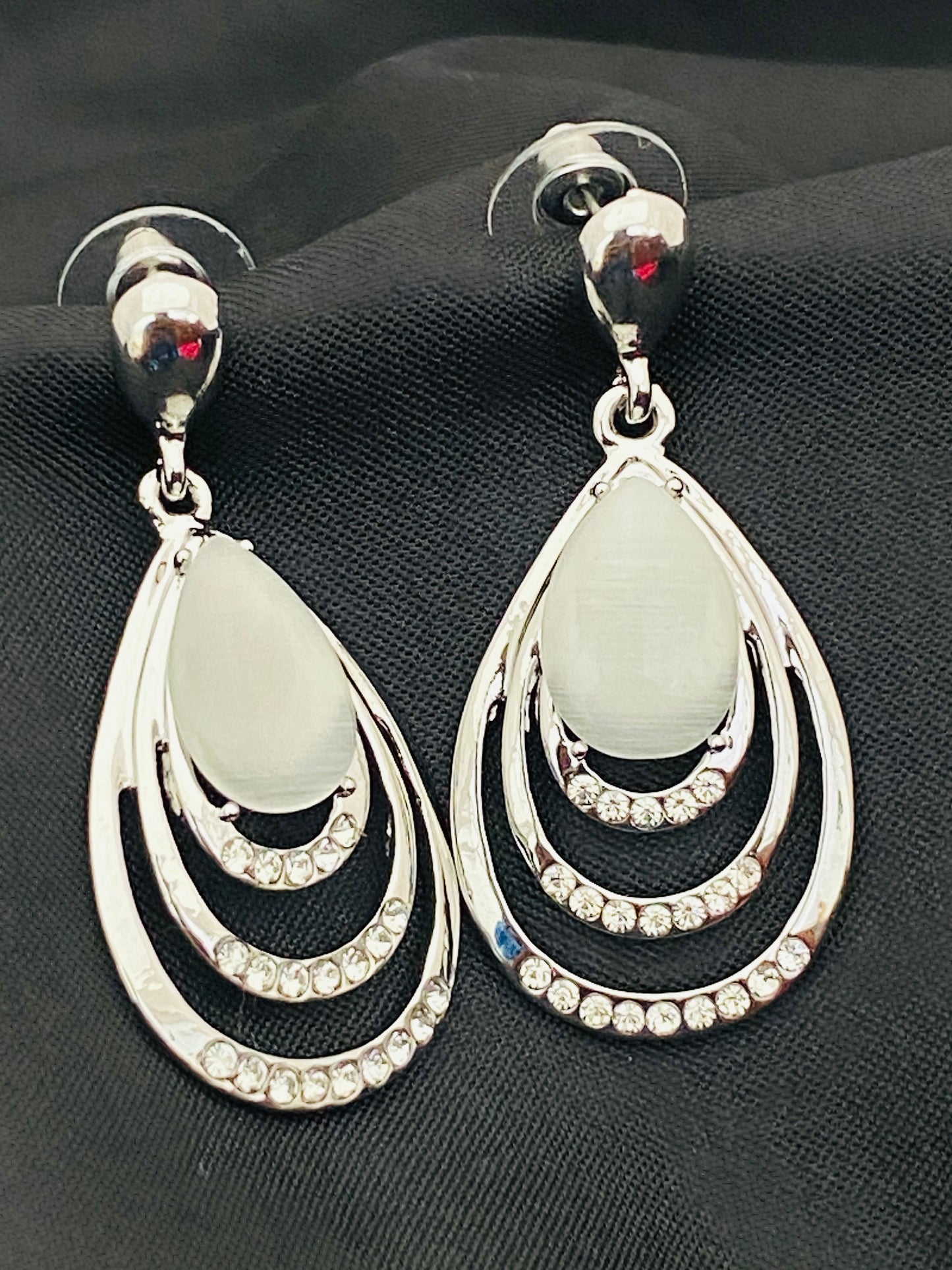 Beautiful White Stone Silver Earrings