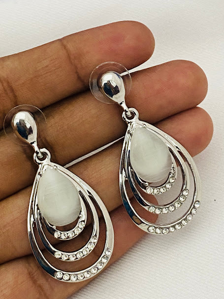 Beautiful White Stone Designer Silver Earrings For Women Near Me