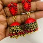 Attractive Red Color Stone Jhumkha Earrings With Beads Hangings Near Me