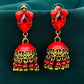 Attractive Red Color Stone Jhumkha Earrings With Beads Hangings In Tempe