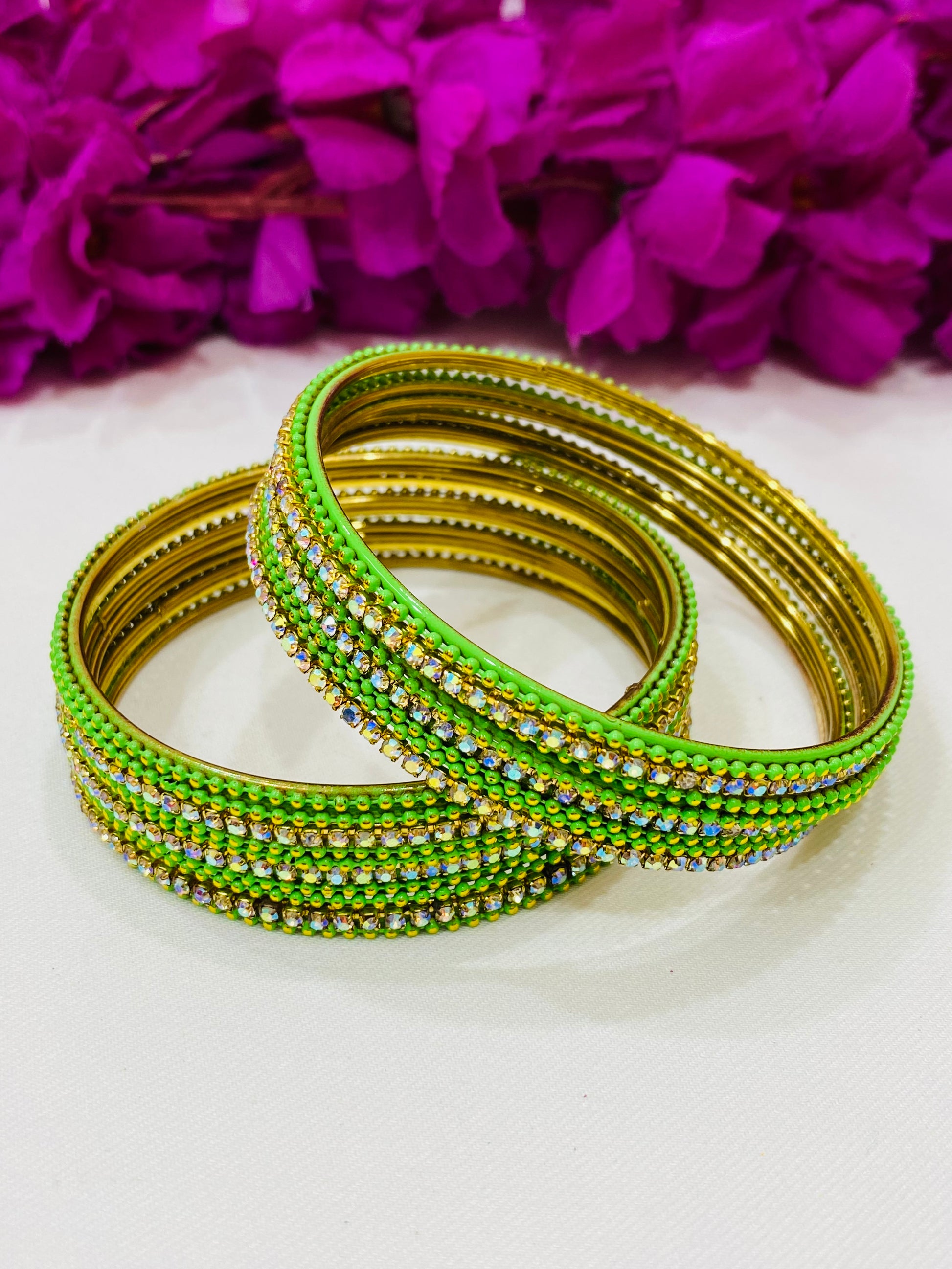 Pleasing Light Green Color Metal Bangles With Glittering Stones In Chandler