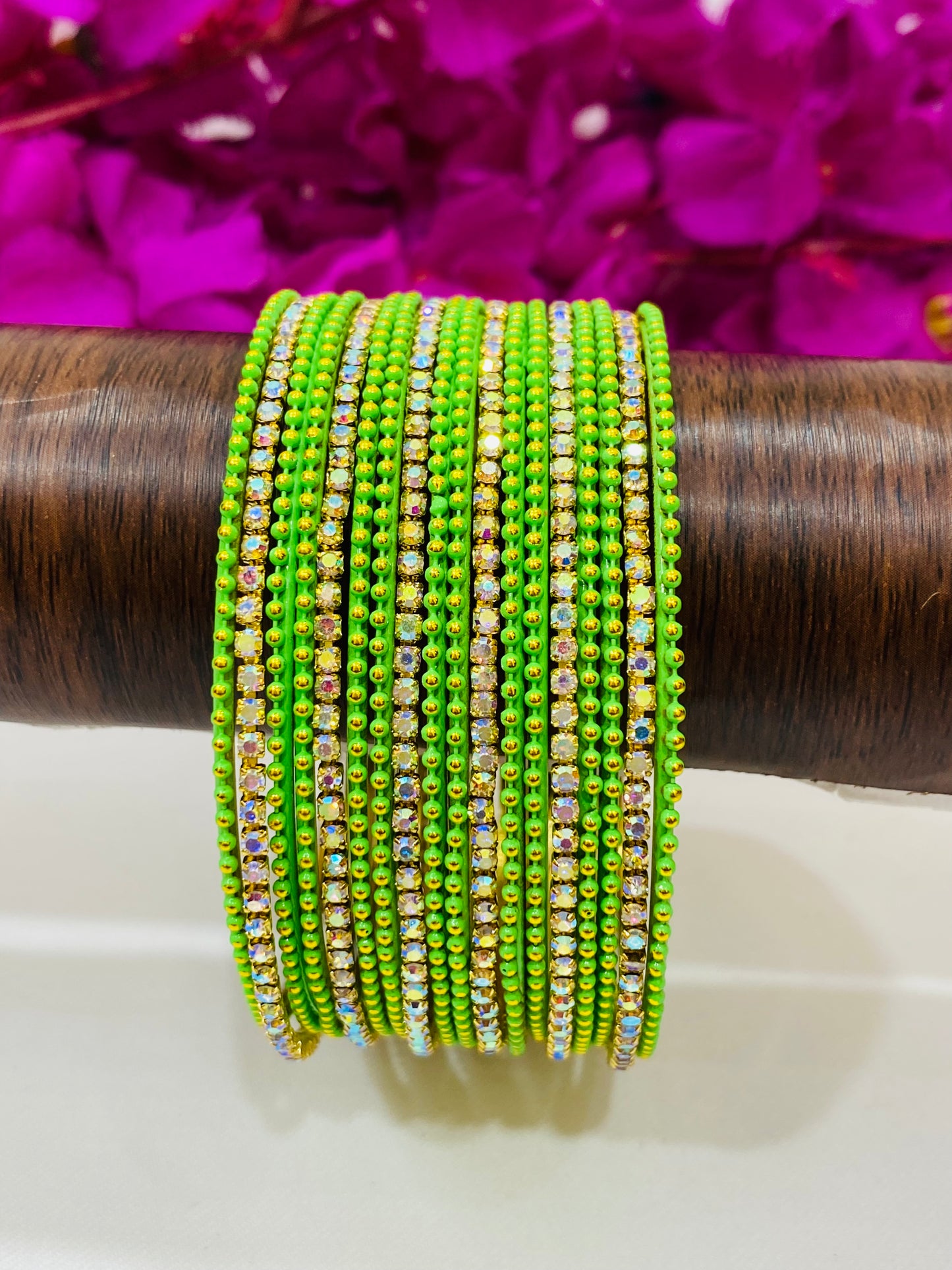 Lovely Light Green Color Metal Bangles With Glittering Stones In USA