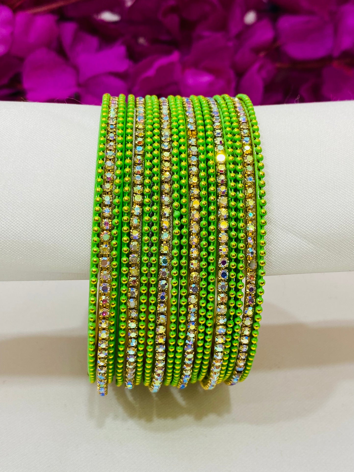 Pleasing Light Green Color Metal Bangles With Glittering Stones Near Me