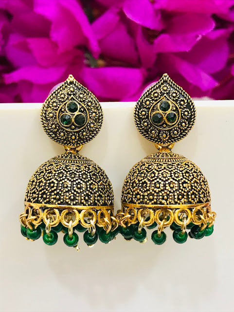 Beautiful Antique Gold Green Color Earrings