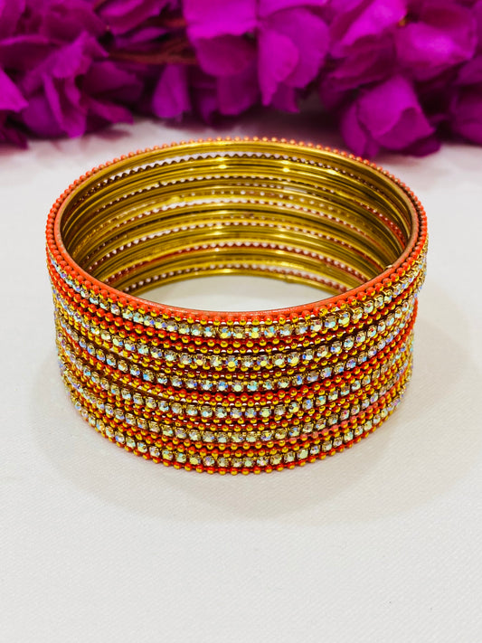 Alluring Orange Color Bangles With Flashing White Stone For Women