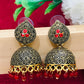 Beautiful Red Antique Gold Unique Designed Beats Worked Earrings