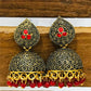 Beautiful Red Antique Gold Unique Designed Beats Worked Earrings