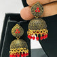 Beautiful Red Antique Gold Unique Designed Beats Worked Earrings