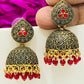 Beautiful Red Antique Gold Unique Designed Beats Worked Earrings