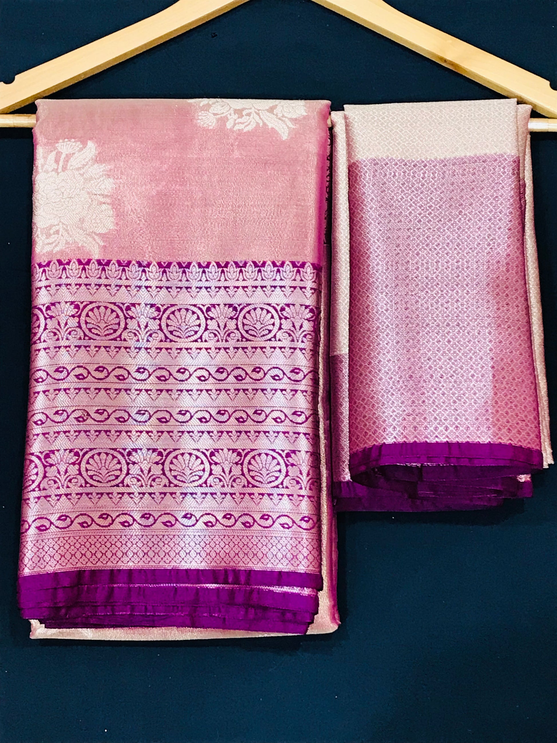 Pink Colored Pure Kanchi Tissue Silk With Zari Work In USA 