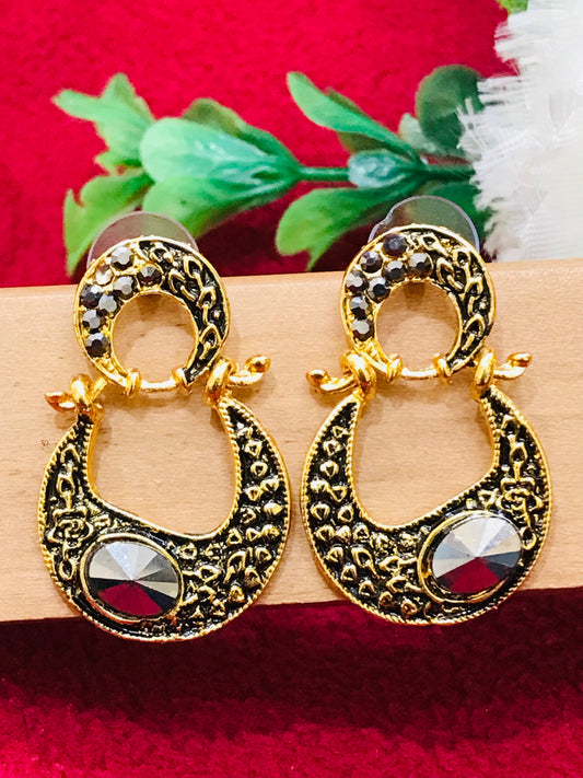 Attractive Gray Color Antique Gold Earrings For Women