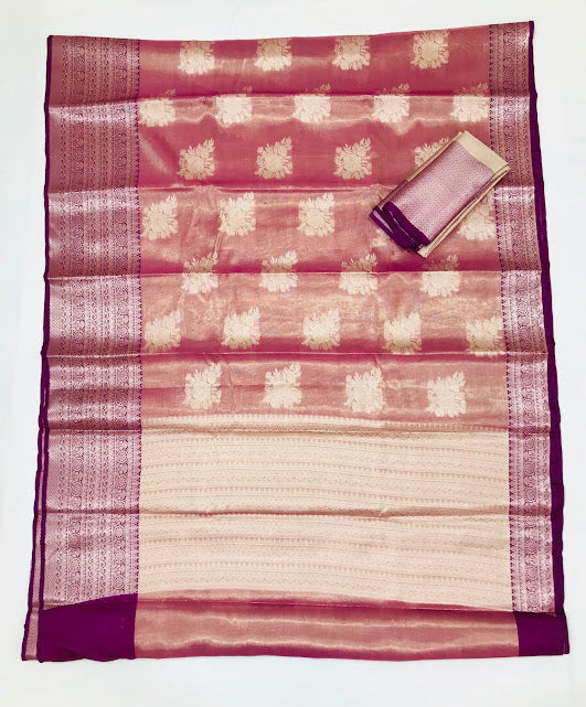 Pink Colored Pure Kanchi Tissue Silk  Saree For Women In Prescott