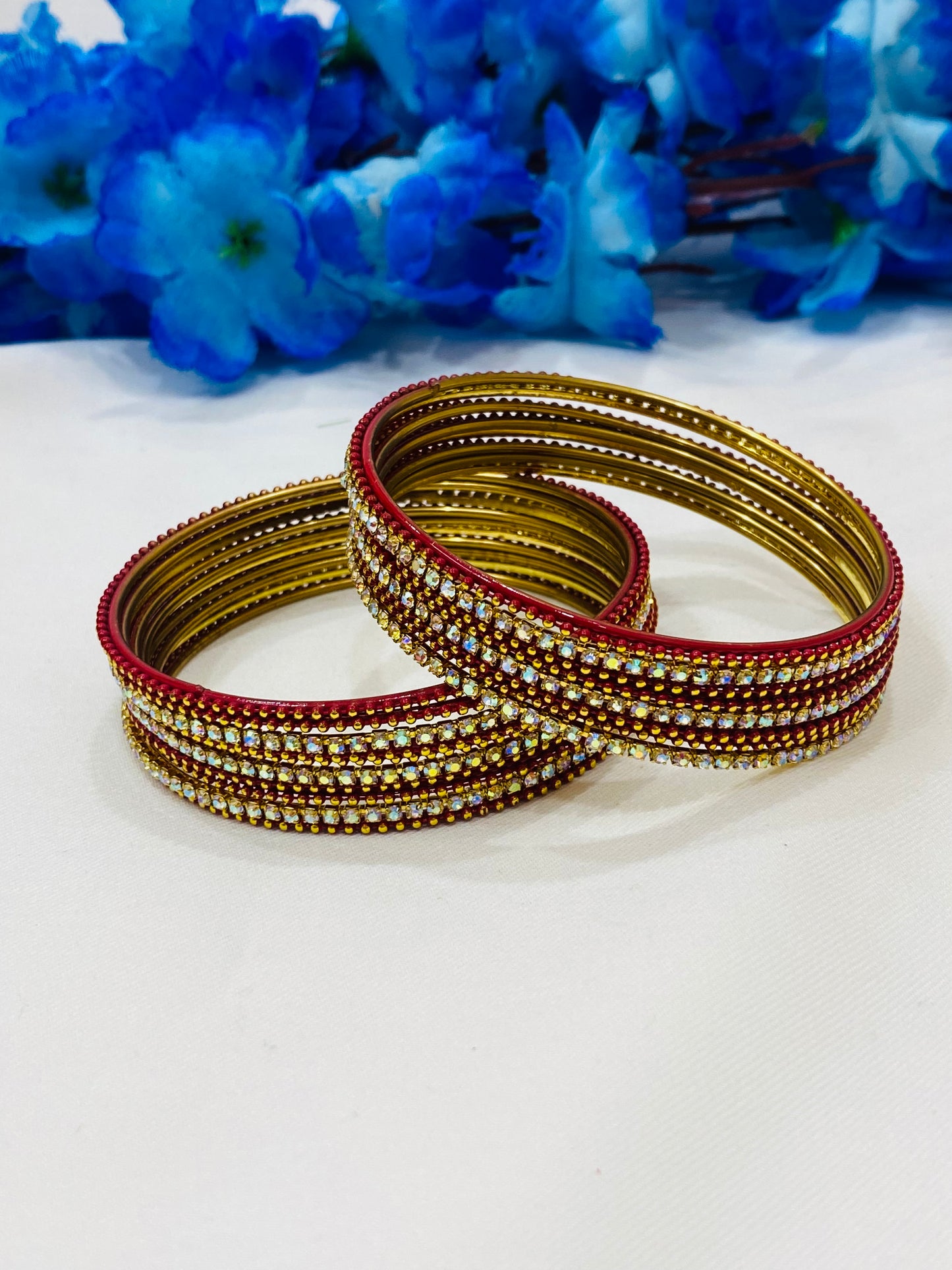 Charming Maroon Color Fancy Metal Bangles With Glittering Stones In Buckeye