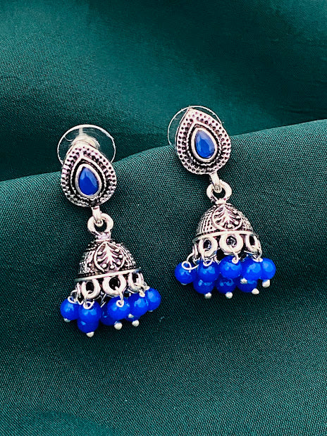 Appealing Blue Color Oxidized Desinger Jumkha Earrings For Women In Yuma