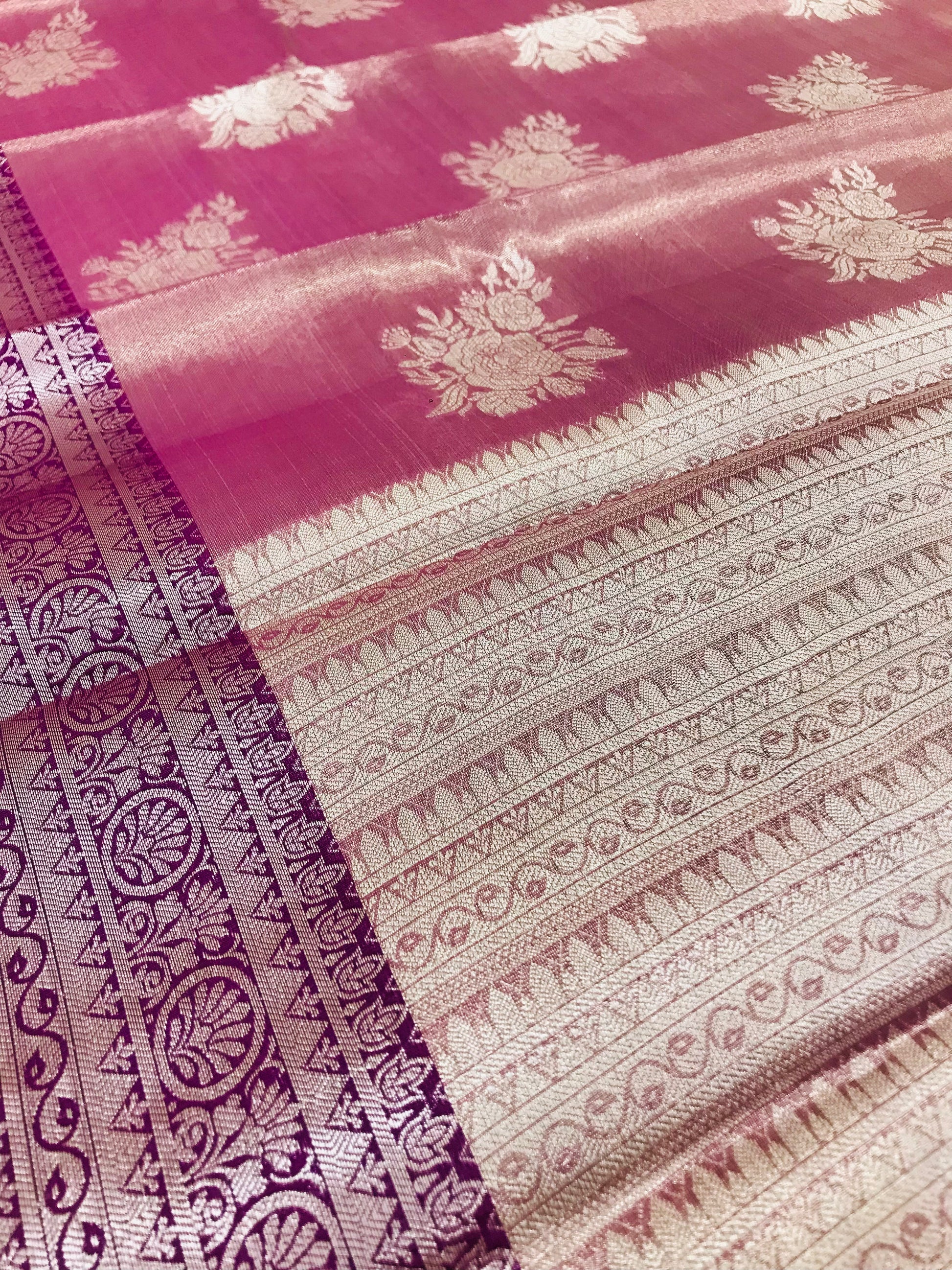 Pink Colored Pure Kanchi Tissue Silk With  Zari Work  Saree