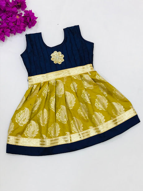 Magical Blue Colored Silk Gown With Zari For Kids