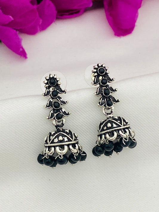 Black And Silver Oxidized Small Jhumkas