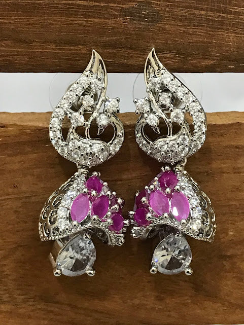 American Diamond Jumkha With  Pink Color Peacock Design In USA