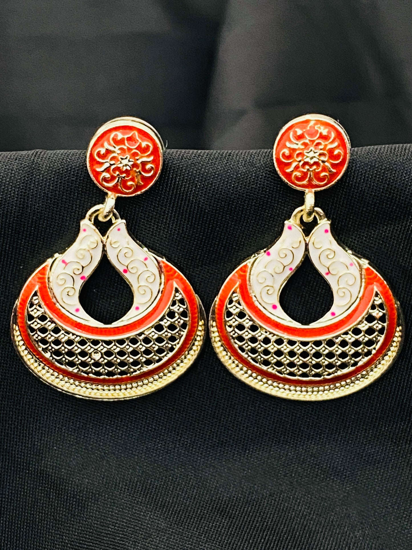 Attractive Red Color Oxidized Chaandbali Style Desinger Earrings For Women