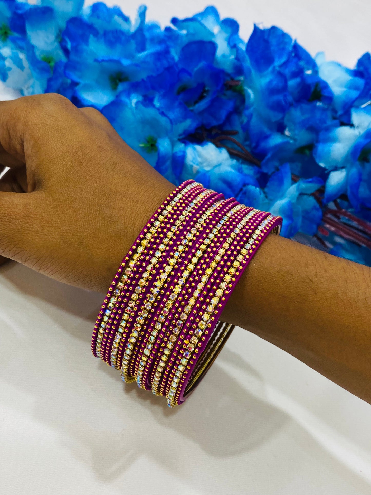 Appealing Purple Color Metal Bangles With Glistening Stones In Happy Jack