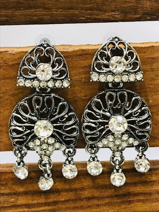 Stunning Oxidized White Color Stone Worked Designed Earrings