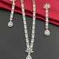Lovely American Diamond Necklace And Long Dangle Earrings With White Stones