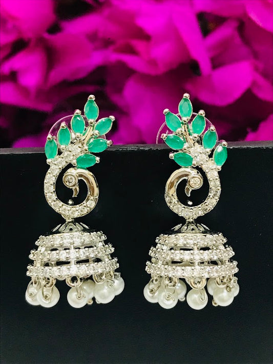 Beautiful American Diamond Light Green With White pearl Earrings