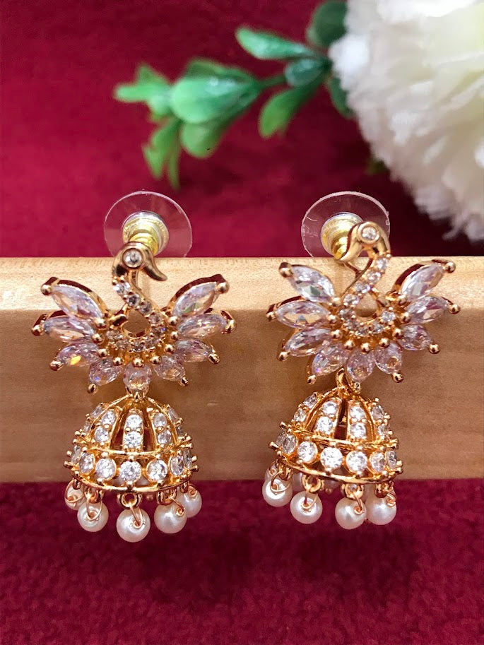 American Diamond White Stone Earrings With Pearls In Suncity