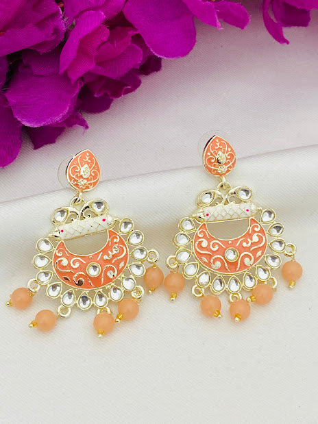 Gorgeous Orange Color Antique Gold Desinger Earrings For Women In USA
