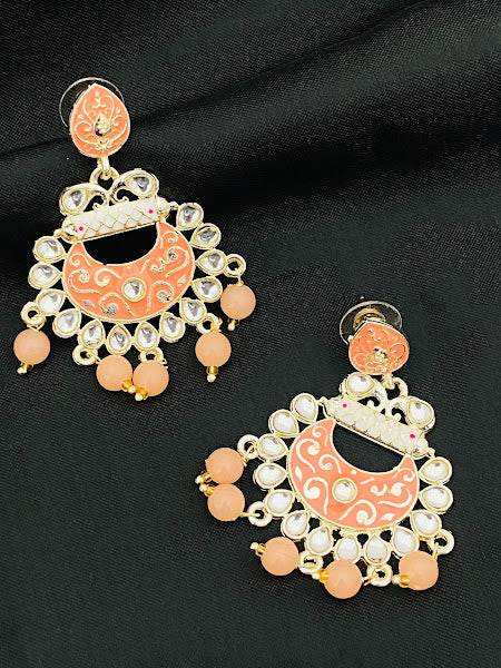 Gorgeous Orange Color Antique Gold Desinger Earrings For Women 
