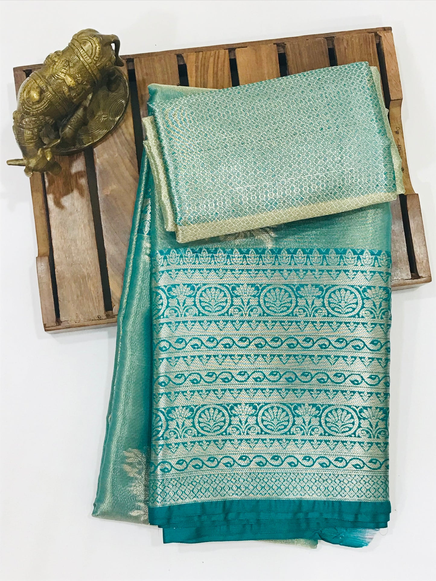 Greencolor Pure Kanchi Tissue Silk With Silver Work Saree Near Me