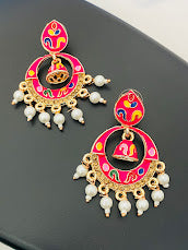Dazzling Pink Color Antique Gold Desinger Earrings For Women  In USA