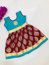 Lovely Sky Blue Colored Zari With Silk Gown For Kids