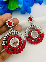 Appealing Oxidized Pinkish Red Stoned Desinger Earrings For Women In  Mesa