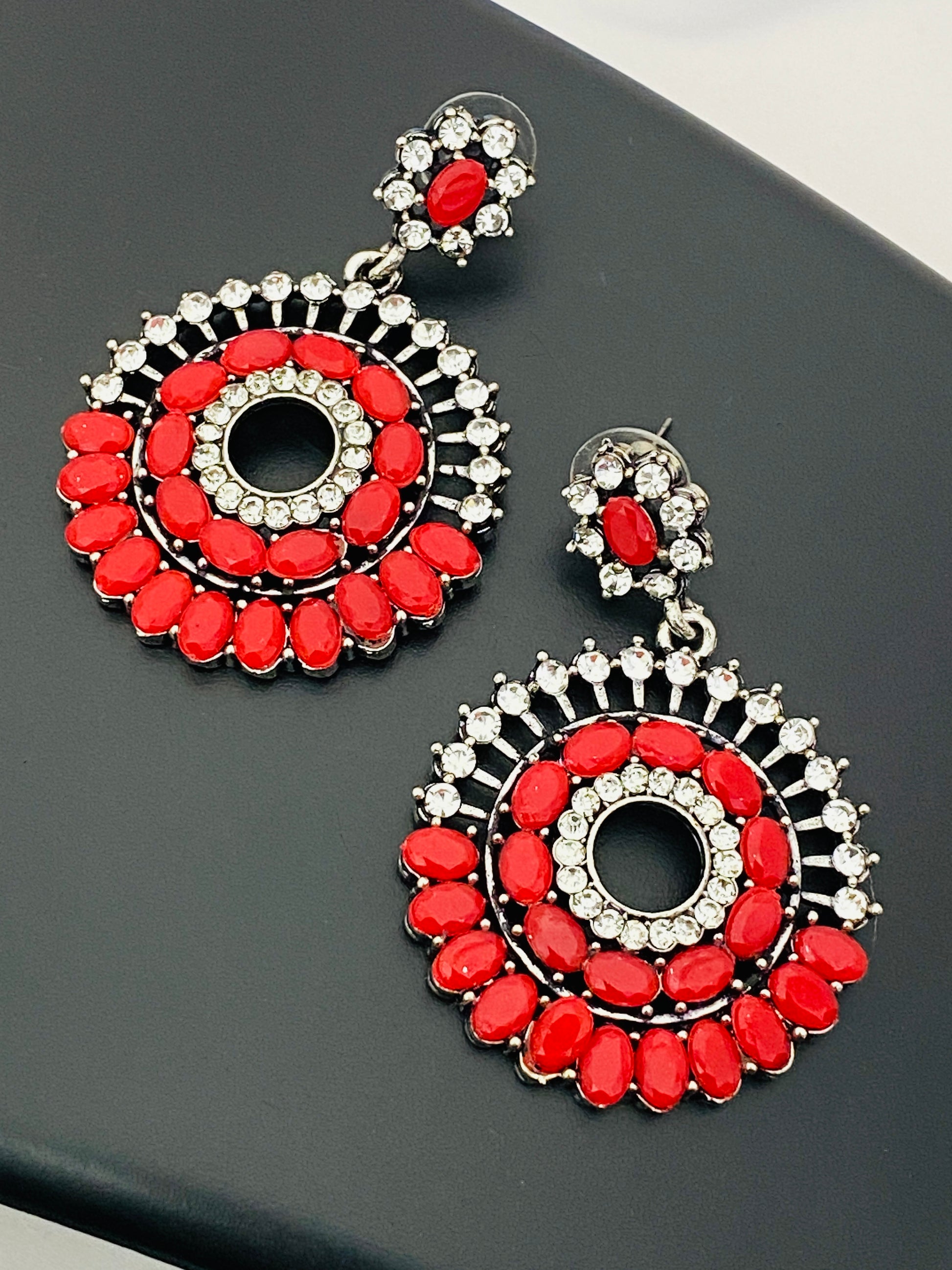 Appealing Oxidized Pinkish Red Stoned Desinger Earrings For Women 