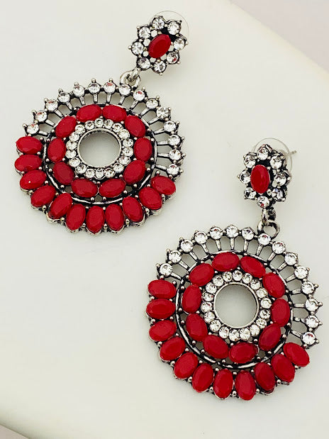 Appealing Oxidized Pinkish Red Stoned Desinger Earrings For Women In USA