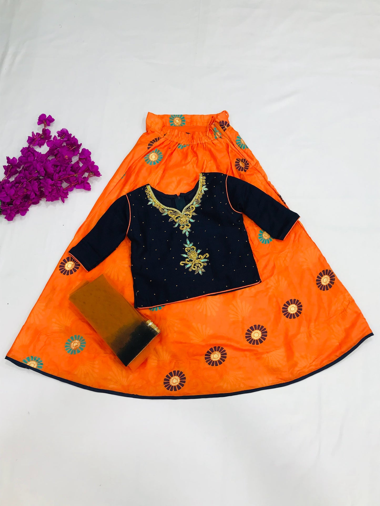 Attractive Party Wear Dark Blue Embroidered  Lehenga Choli For Girls