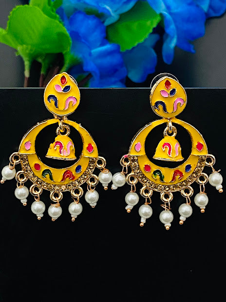 Attractive Yellow Color Antique Gold Desinger Earrings For Women  In Yuma