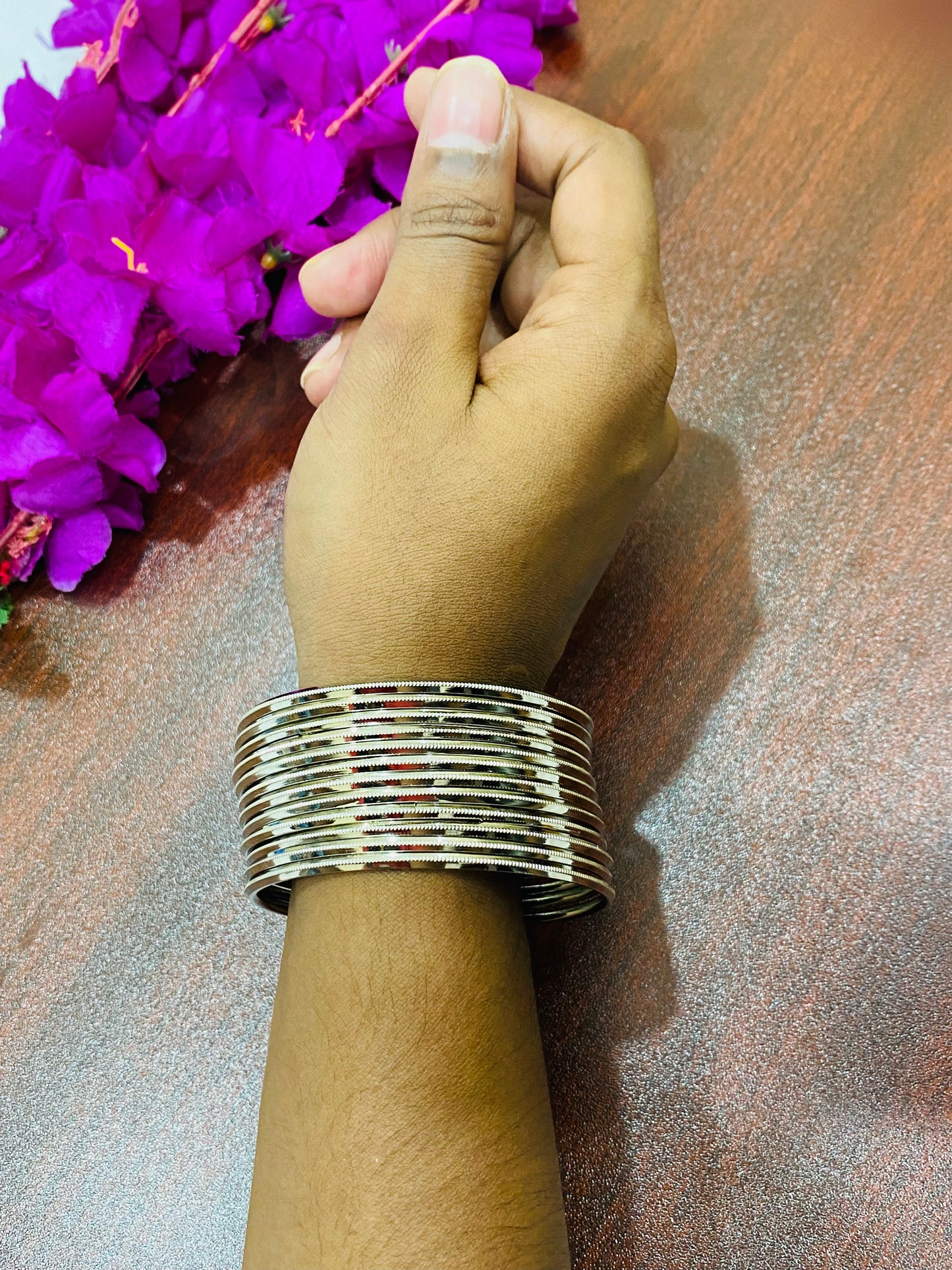 Beautiful Silver Colored Metal Bangles For Women