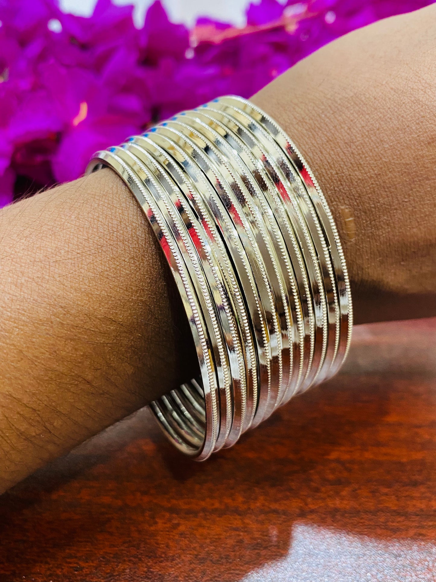 Beautiful Silver Colored Metal Bangles For Women