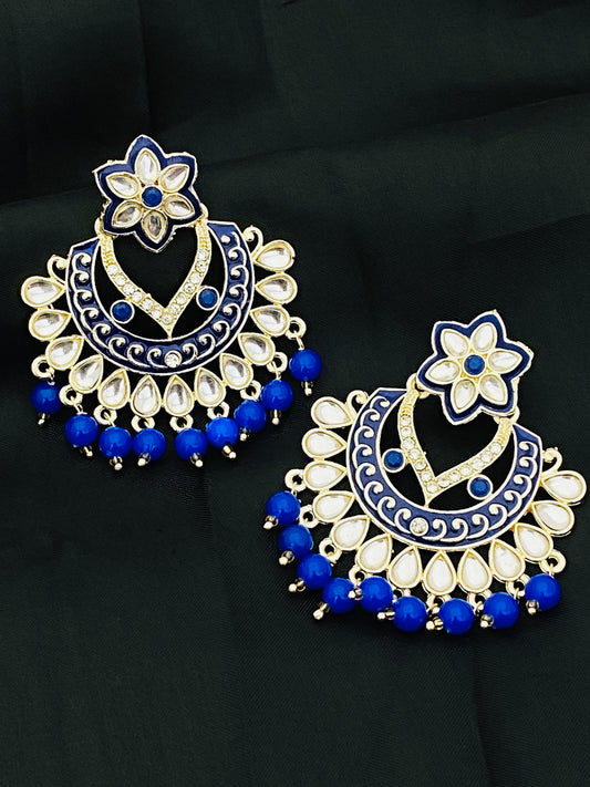 Blue Colored Earrings With White Stones