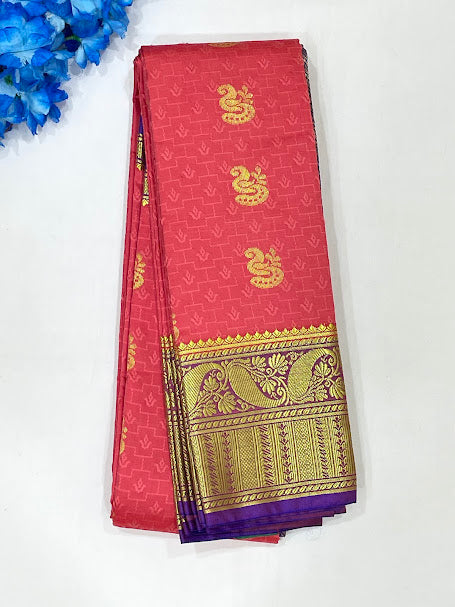 Amazing Pink Color Kanchi Silk Saree With Peacock Motifs For Women