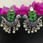 Elegant Glimmering Green Stone Peacock Design Earrings