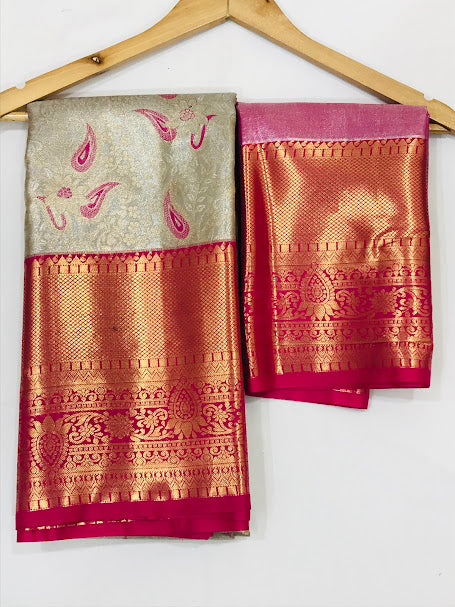 Attractive Gray Color Kanchi Silk Saree In USA
