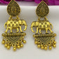 Elegant Antique Gold Elephant Design Pearl Hanging Earrings