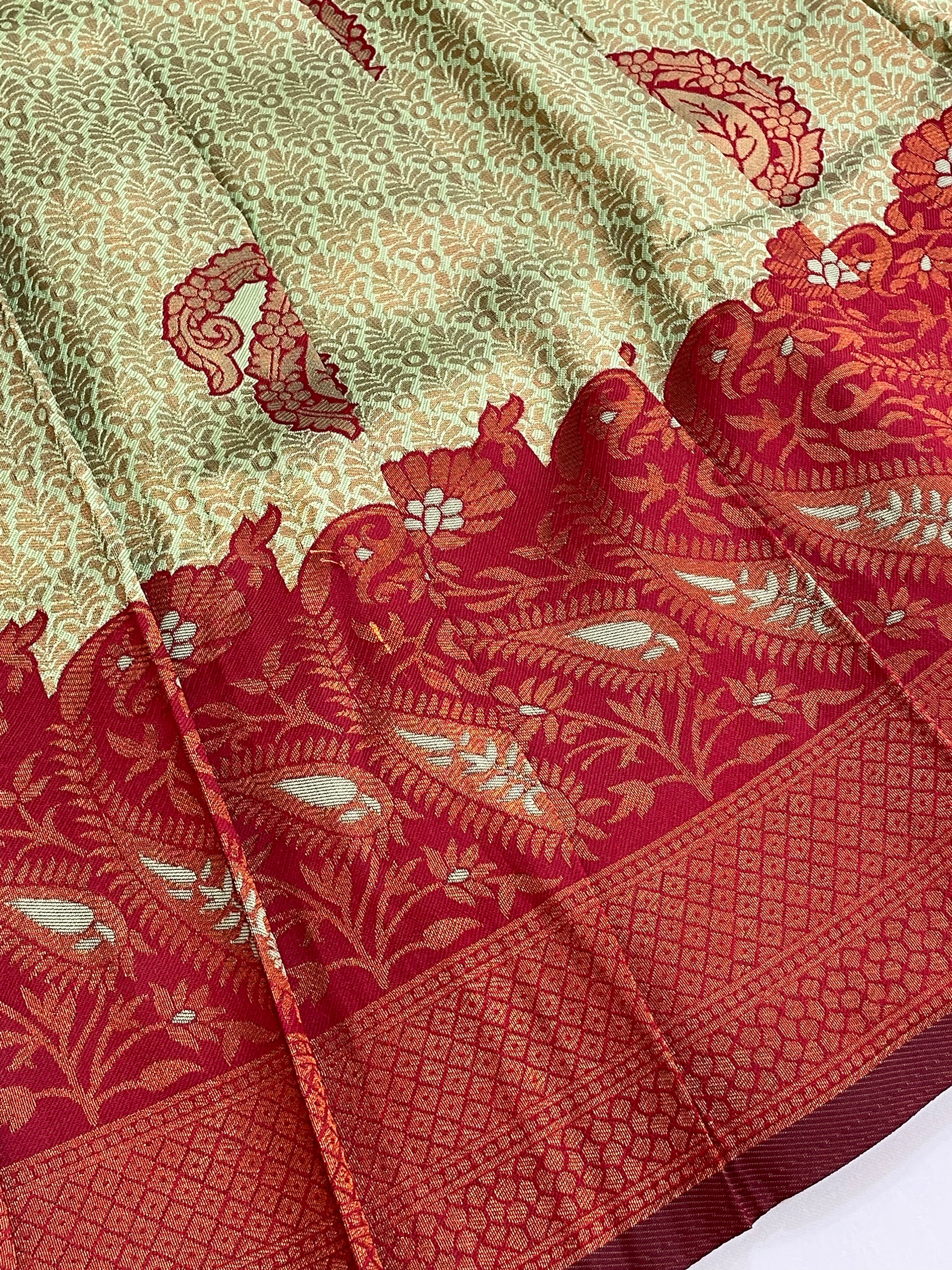 Maroon And Green Color Silk Langa sets With Zari Work In Surprise