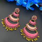 Gorgeous Layered Pink Enamel Antique Gold Long Earrings