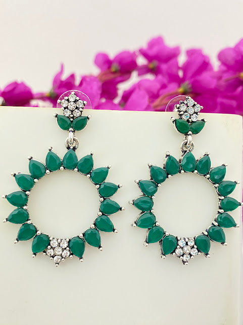 Alluring Oxidized Jhumkas With Green And White Stones