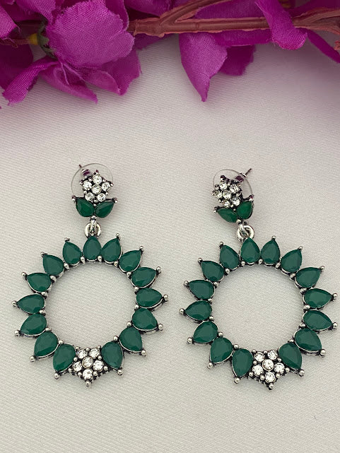 Alluring Oxidized Jhumkas With Green Stones In Mesa