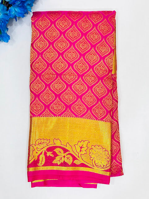 Charming Pink Color Pure Kanchi Silk Gold Zari Work Saree For Women - SILKMARK CERTIFIED